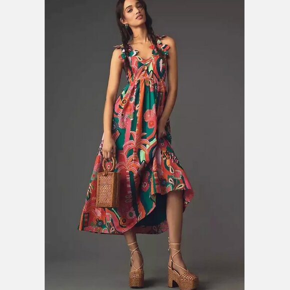 FARM Rio Dresses & Skirts - Farm Rio Anthropologie Pleated Palm Midi Dress Size XSP XS Petite NWT